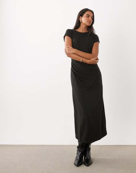 Mango cap sleeve midi dress in green check print - view 1