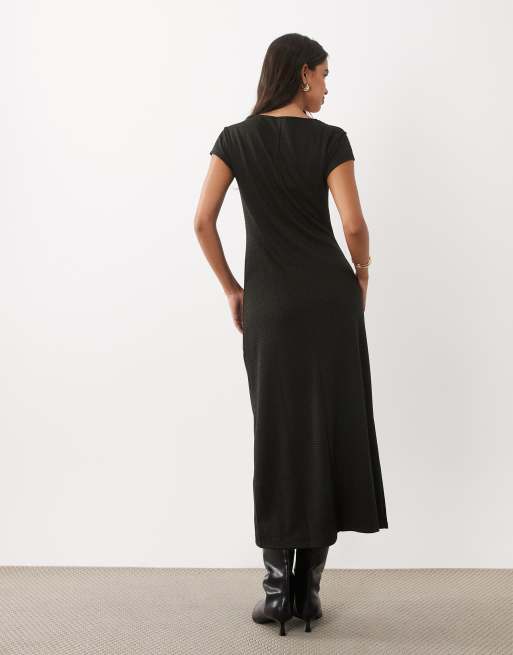 Mango cap sleeve midi dress in green check print, 4 of 4