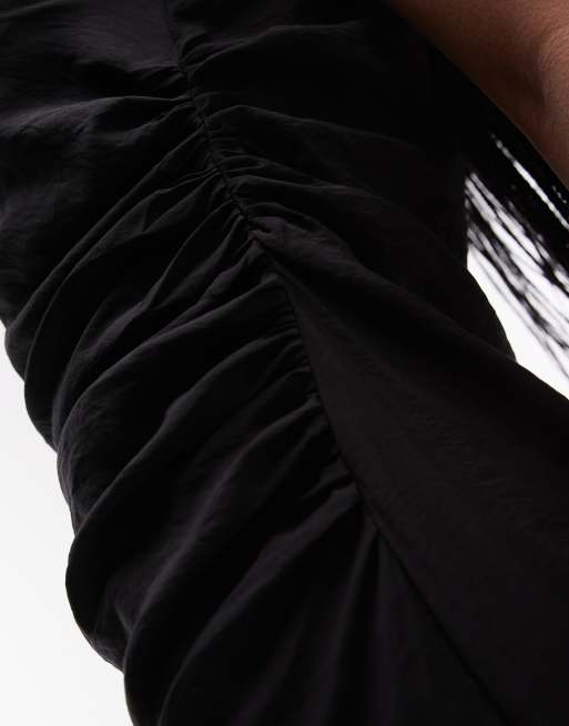 Mango cap sleeve midi dress with ruched side in black , 2 of 4