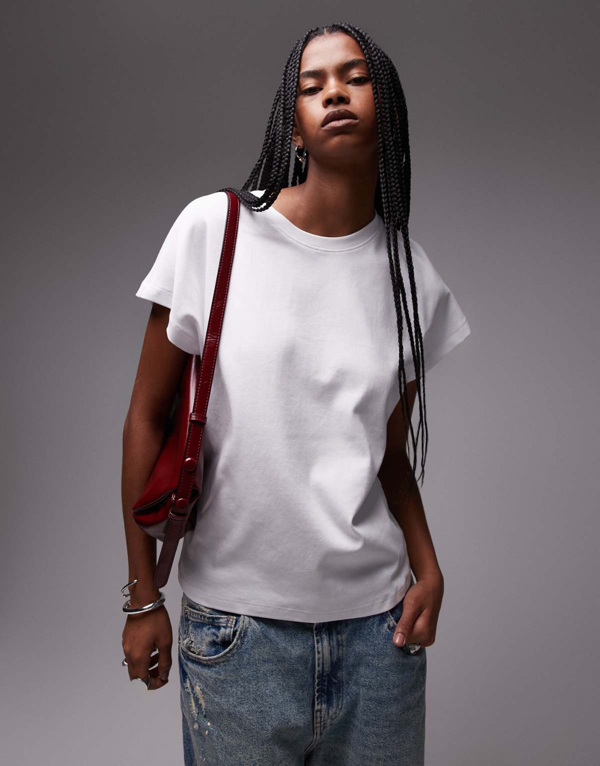 Mango cap sleeve premium t-shirt in white