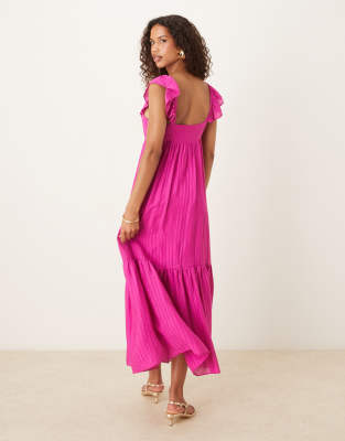 Mango Long Dress With Ruffle Neckline Fuchsia In Pink