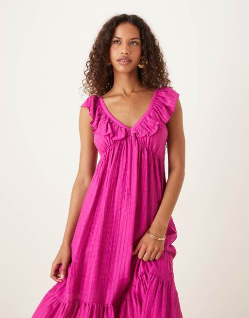 open lace back dress MANGO Purple Chiffon Ruffle Dress UK L main image 0