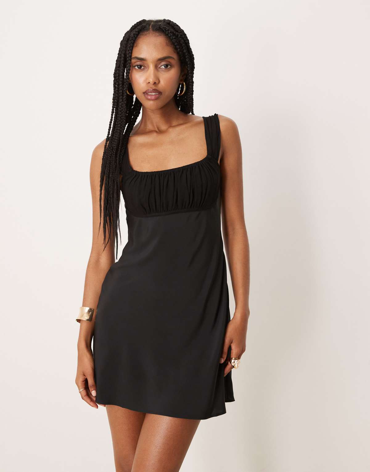 Mango cap sleeve satin mini dress in black