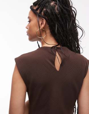 Shop Mango Cap Sleeve Woven Dress In Brown