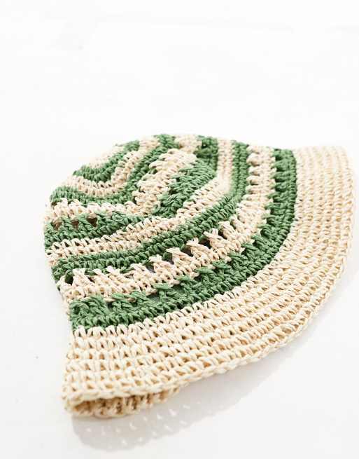 Mango - Cappello da pescatore all'uncinetto marrone e verde, 4 di 4