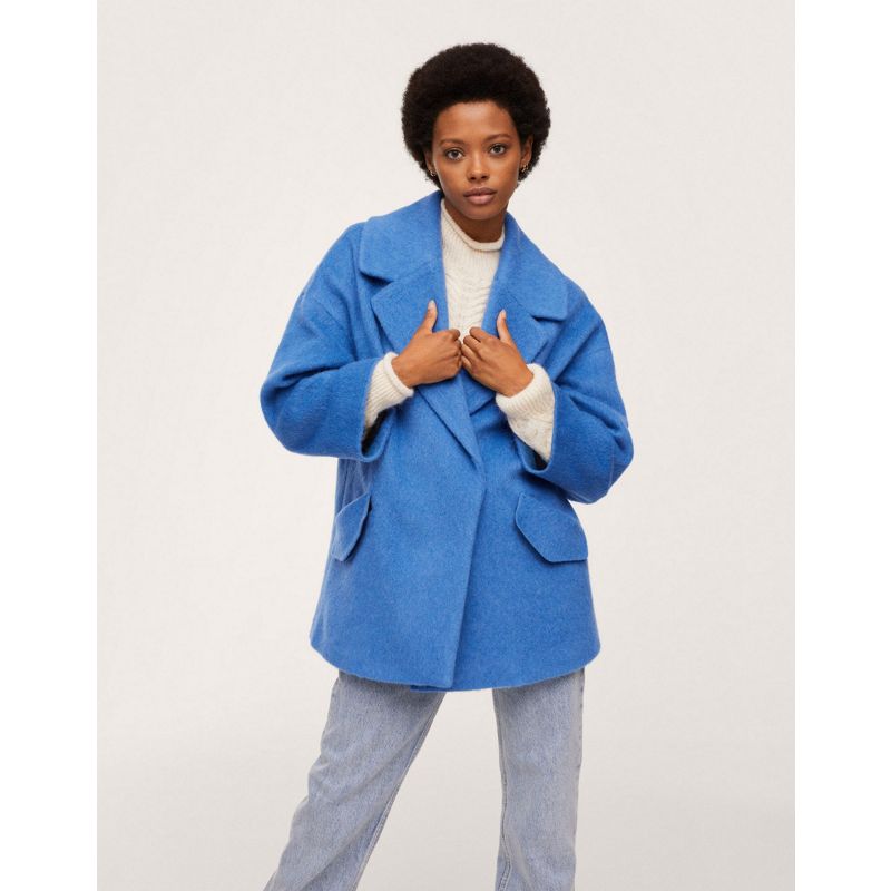Cappotti Yoi60 Mango - Cappotto blu invernale monopetto con tasche