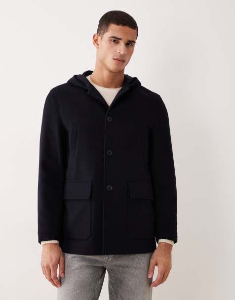 Mango - Cappotto blu navy in misto lana lunghezza media con cappuccio - view 1