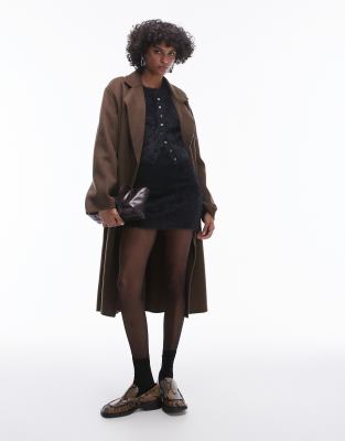 Mango - Cappotto di lana taglio lungo marrone