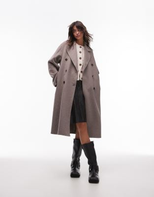 Mango - Cappotto taglio lungo doppiopetto in misto lana marrone