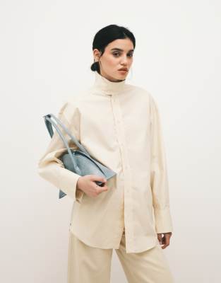 Mango Capsule 100% Cotton High Neck Shirt In Yellow