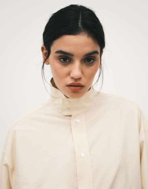 Mango Capsule 100% cotton high neck shirt in butter yellow, 2 of 4