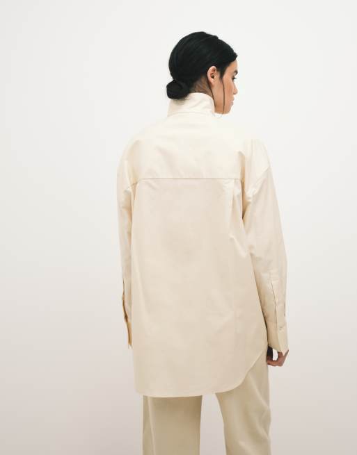 Mango Capsule 100% cotton high neck shirt in butter yellow, 3 of 4