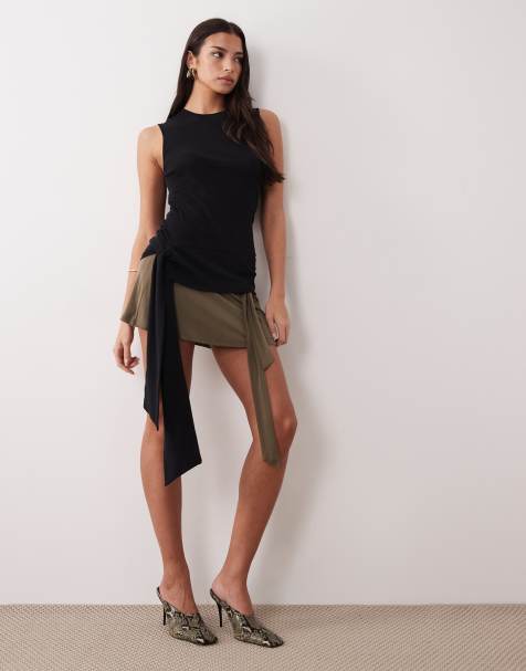 Mango Capsule 100% cotton knitted tank top with tie detail in black