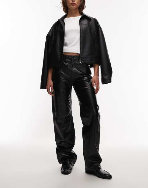 Mango Capsule 100% leather straight pants in black - view 1