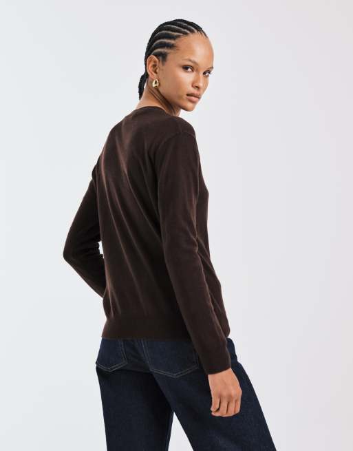 Mango Capsule 100% wool crew neck sweater in brown, 4 of 4
