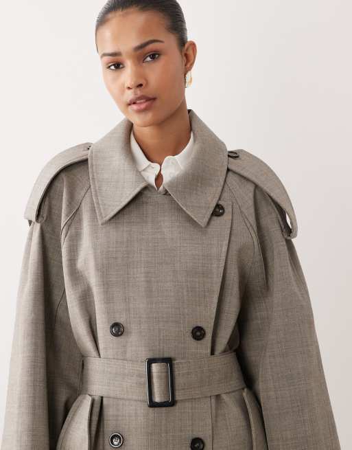 Mango Capsule 100% wool premium trench coat in grey, 4 of 4