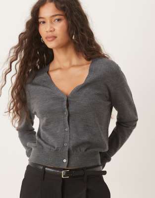 Mango Capsule 100% wool v neck cardigan in grey