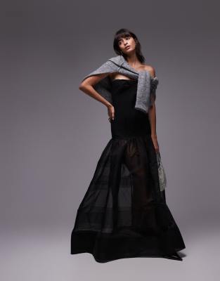 Capsule bandeau maxi dress with sheer layered skirt in black