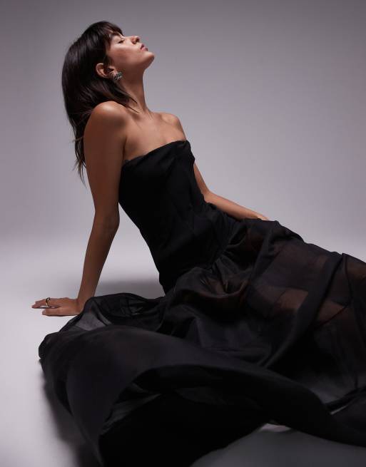 mango flared corset dress Black Long Sleeve Flared Corset Dress