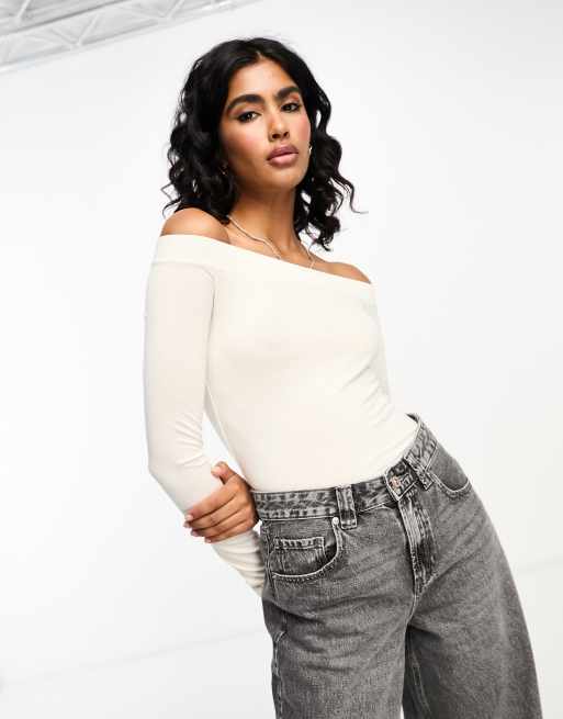 Mango Capsule bardot ruched top in white ASOS