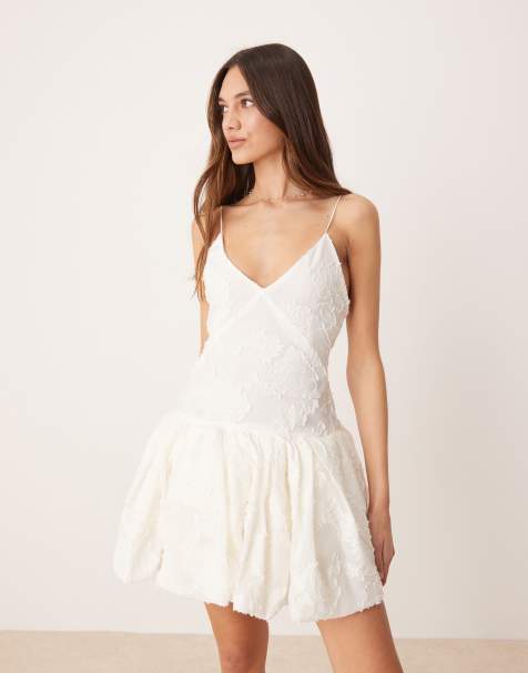 Mango – Capsule – Besticktes Minikleid in Weiß mit Ballonsaum - view 1