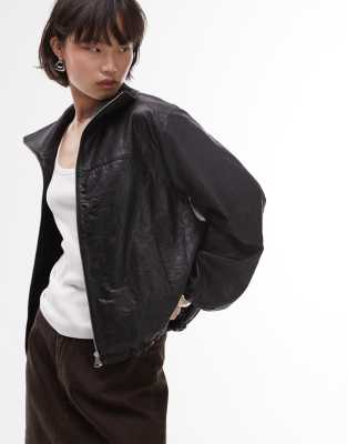 Mango - Capsule - Bomberjacke aus weichem Leder in Schwarz