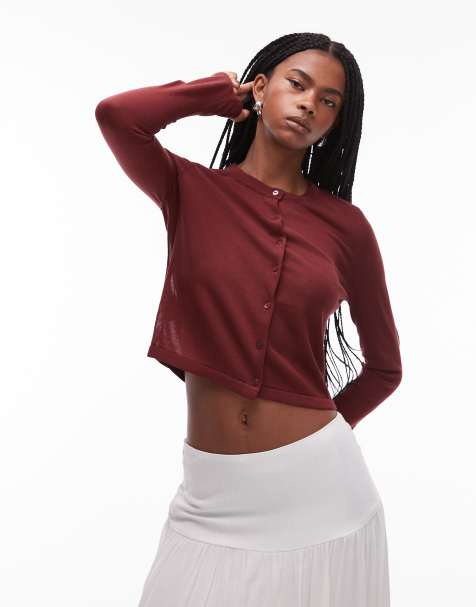 Mango - Capsule - Bordeaux cardigan i skinnende strik med metallisk garn - view 1