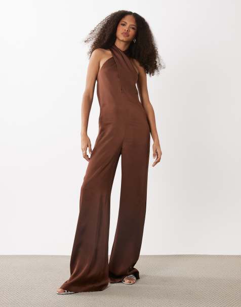 Mango – Capsule – Brązowy kombinezon z dekoltem typu halter - view 1