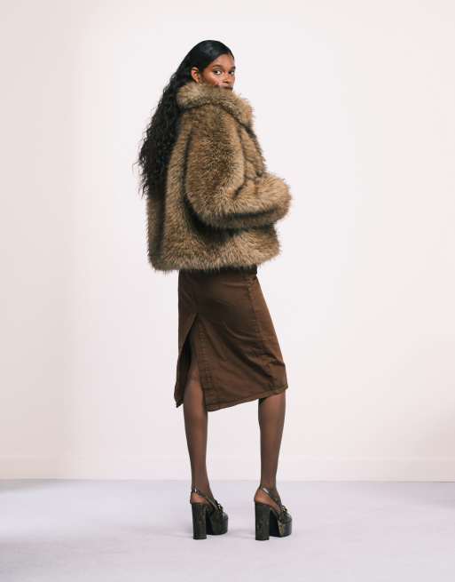Mango - Capsule - Brun frakke med oversized krave i imiteret pels, 3 af 4