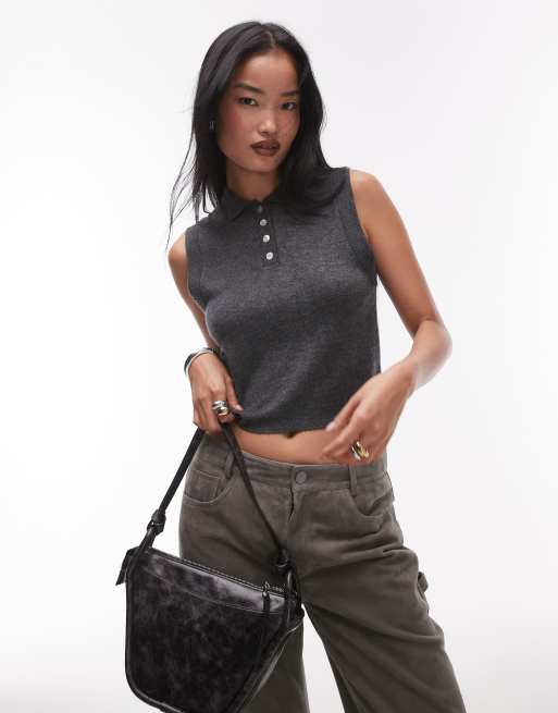 Mango Capsule button up wool sweater vest in gray