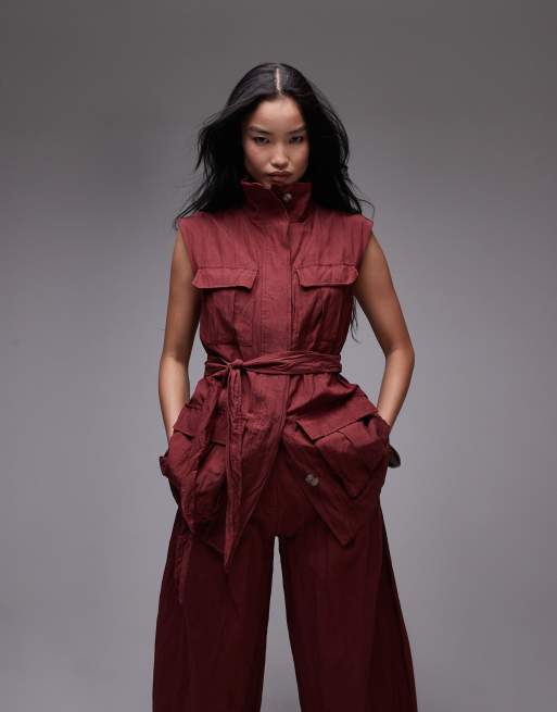 Mango - Capsule - Camicia senza maniche taglio lungo rosso scuro testurizzato