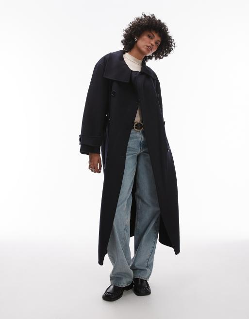 Mango Capsule Cappotto di lana taglio lungo color blu navy ASOS