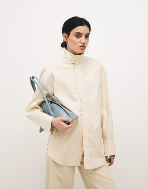 Mango - Capsule - Chemise en coton à col montant - Jaune beurre - view 1