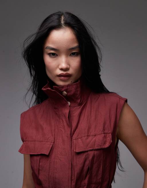 Mango - Capsule - Chemise longue sans manches en tissu frappé - Rouge foncé, 2 de 4