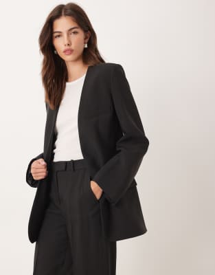 Mango Harry Tailored Collarless Blazer In Black