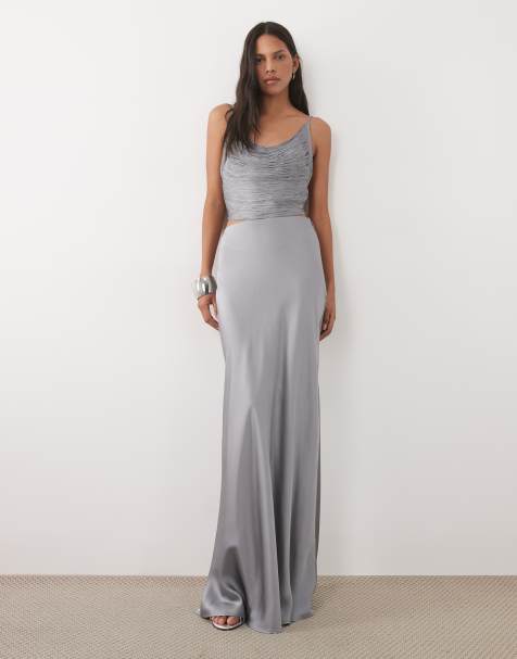 Mango - Capsule - Coordinato argento con gonna e top allacciato al collo con nappe - view 1