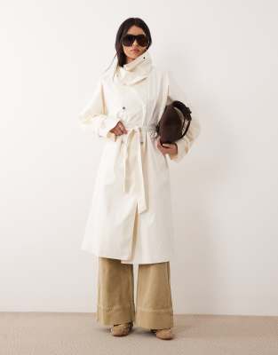 Mango Capsule cotton rich funnel neck trench coat in cream