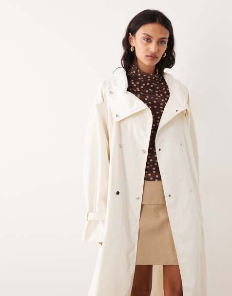 Mango Capsule cotton rich funnel neck trench coat in cream - view 1