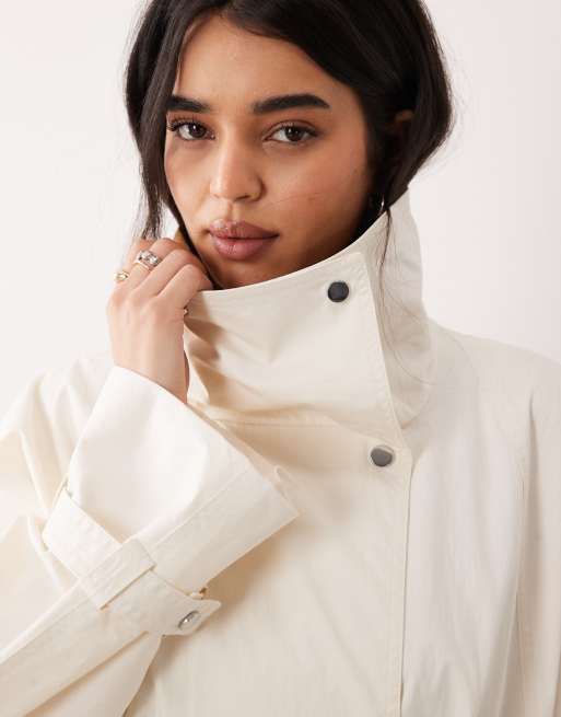 Mango Capsule cotton rich funnel neck trench coat in cream, 2 of 4
