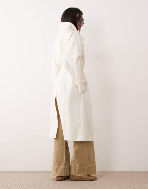 Mango Capsule cotton rich funnel neck trench coat in cream, 3 of 4