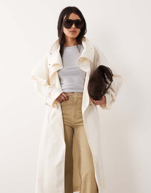 Mango Capsule cotton rich funnel neck trench coat in cream, 4 of 4