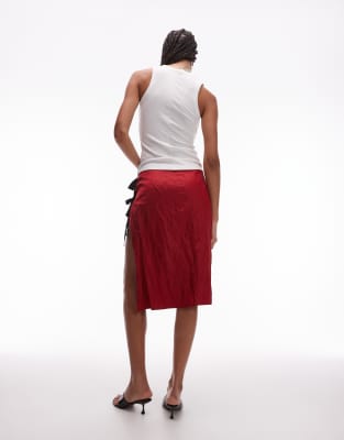 Mango Capsule Crinkle Effect Midi Skirt With Ruched Sides