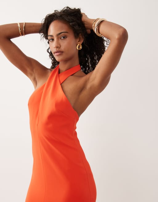Mango Capsule deep v halterneck maxi dress in bright red, 2 of 4