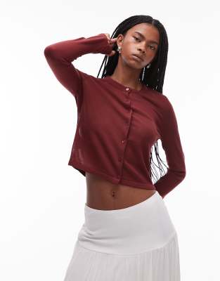 Mango - Capsule - Durchsichtige Strickjacke in Burgunderrot mit Metallic-Garnen