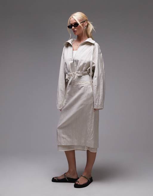 Mango - Capsule - Elegante co-ord set met midirok en jack van ramee in ivoorwit