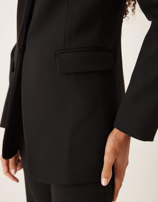 Mango - Capsule - Elegante kraagloze blazer van co-ord set met opvallende schouders in zwart, 3 van 4