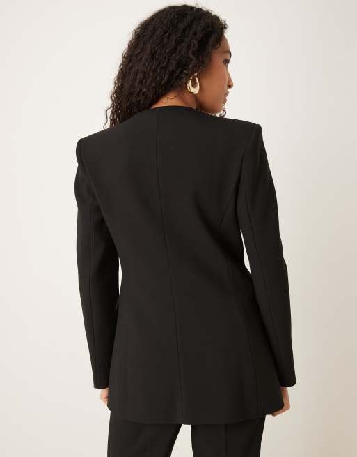 Mango - Capsule - Elegante kraagloze blazer van co-ord set met opvallende schouders in zwart, 4 van 4