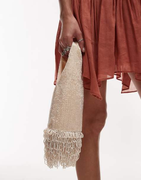 Mango capsule embelished bag with beaded fringe in off white - view 1