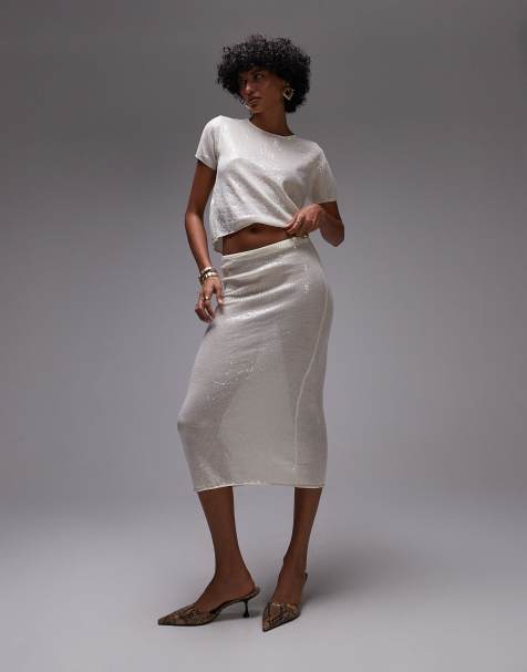 Mango capsule embellished midi skirt co-ord in oyster 