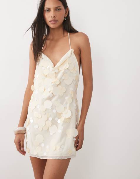 Mango Capsule embellished mini dress in cream - view 1